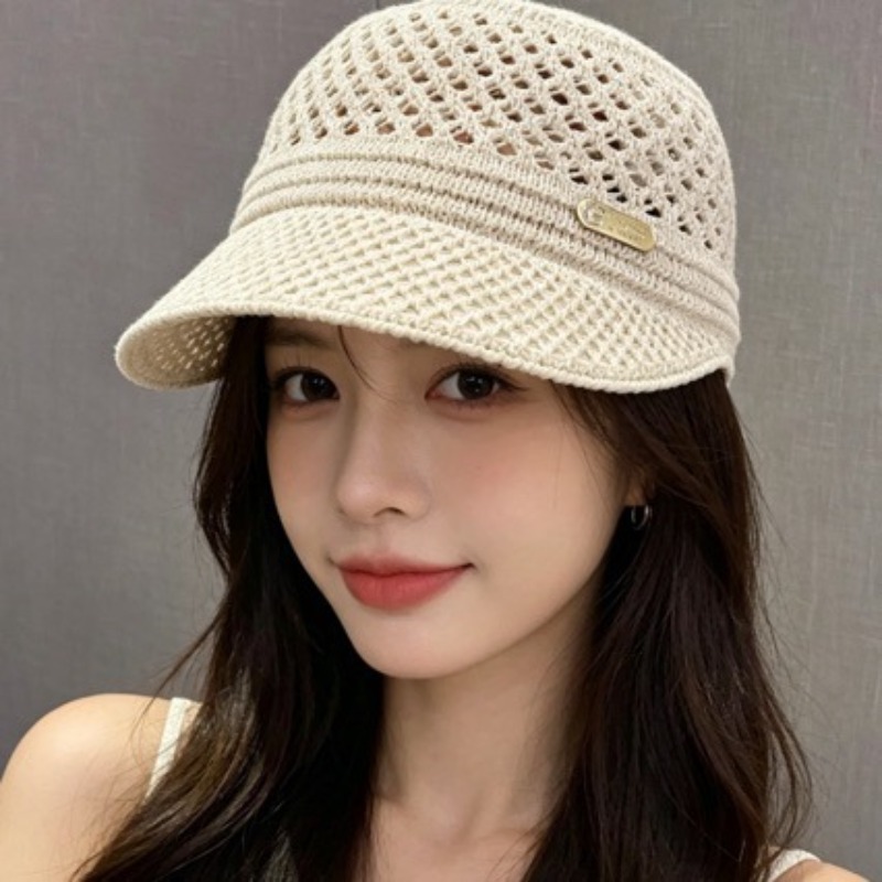 TEMU Crochet Hollow Hat, Breathable Uv Hat, Vintage Pointed Newsboy , Suitable For Women And Summer