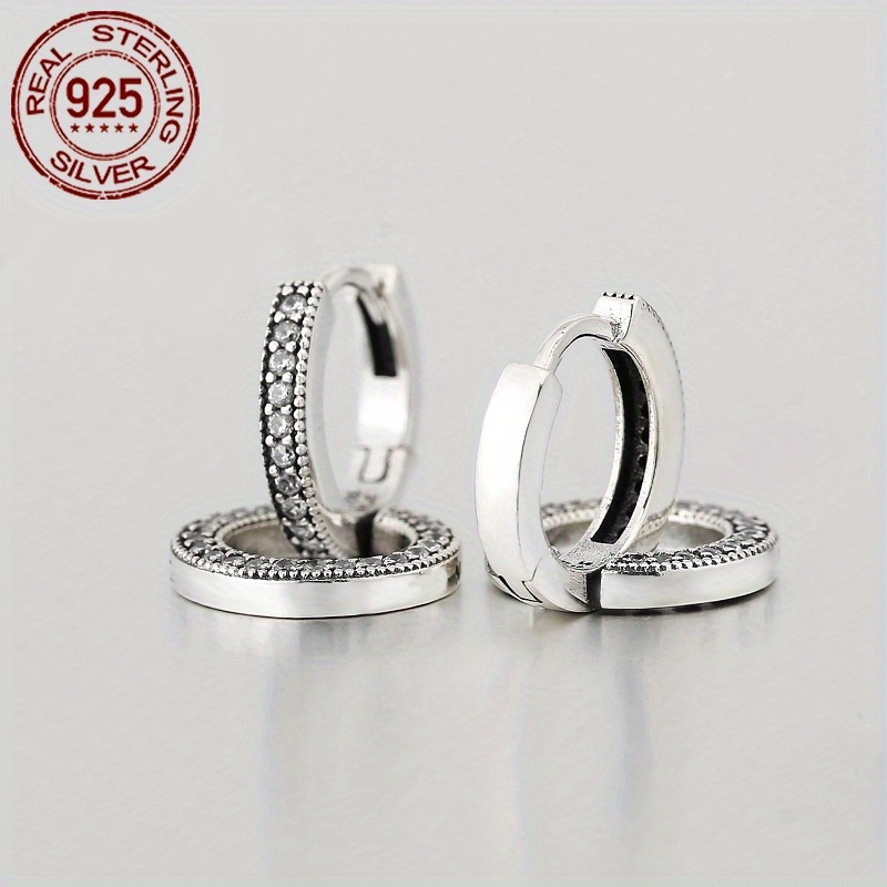 925 Sterling Silver Circle Earrings with Zirconia for Women