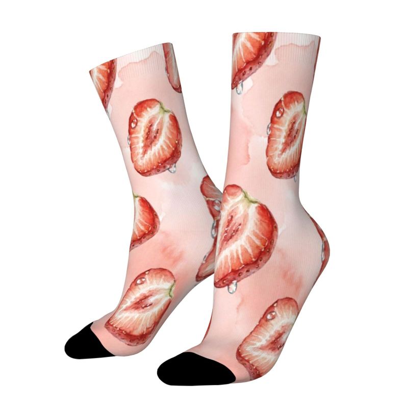 item picture 1 pair unisex autumn winter outdoor socks halloween strawberry   pattern vivid realistic   decor machine washable suitable for   comfortable and breathable fashionable casual wear