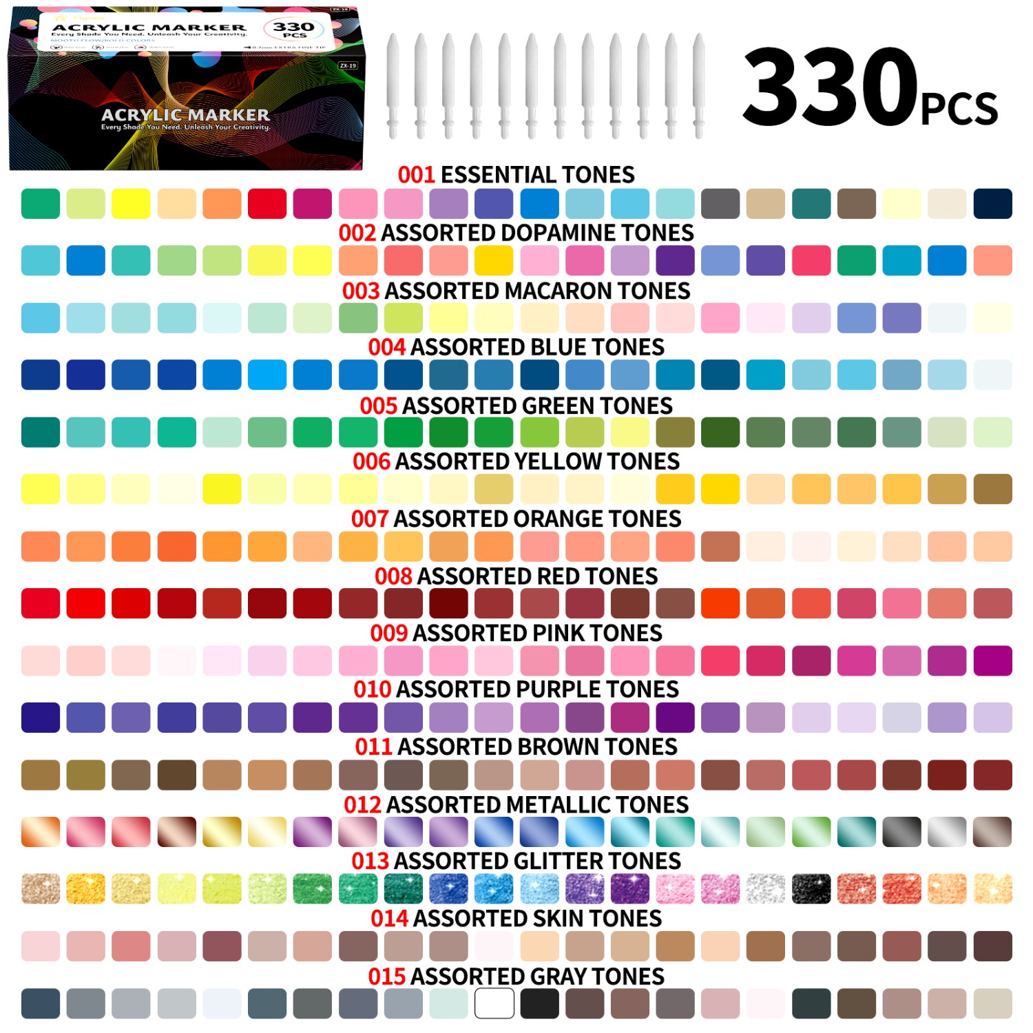 330pcs Acrylic Marker Set with Ultra-Fine 0.7mm Tips for Crafts