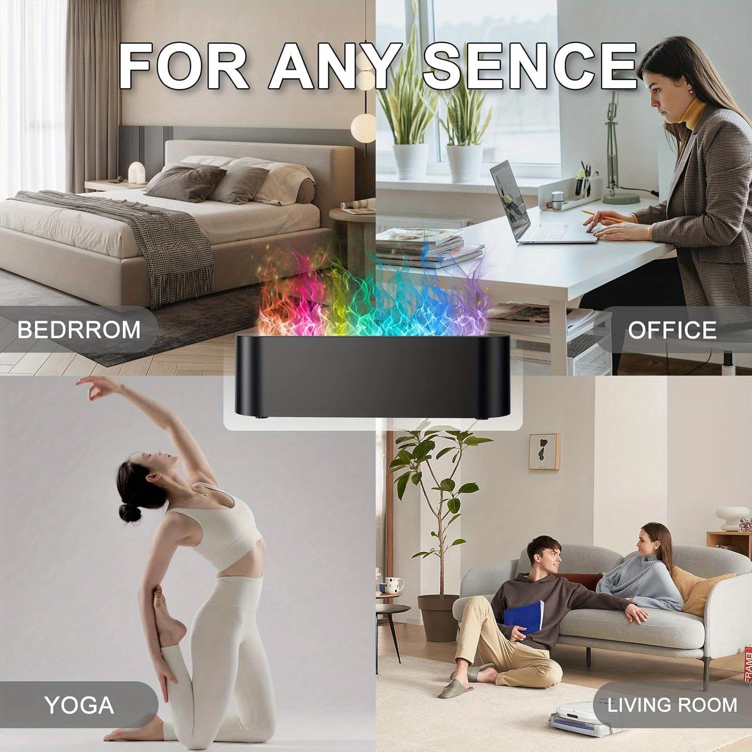1 pc. Diffuseur d'huiles essentielles à flamme, modèle amélioré 7 couleurs - Fonction minuterie et arrêt automatique, capacité 150 ml - Pour maison, chambre, bureau et studio de yoga