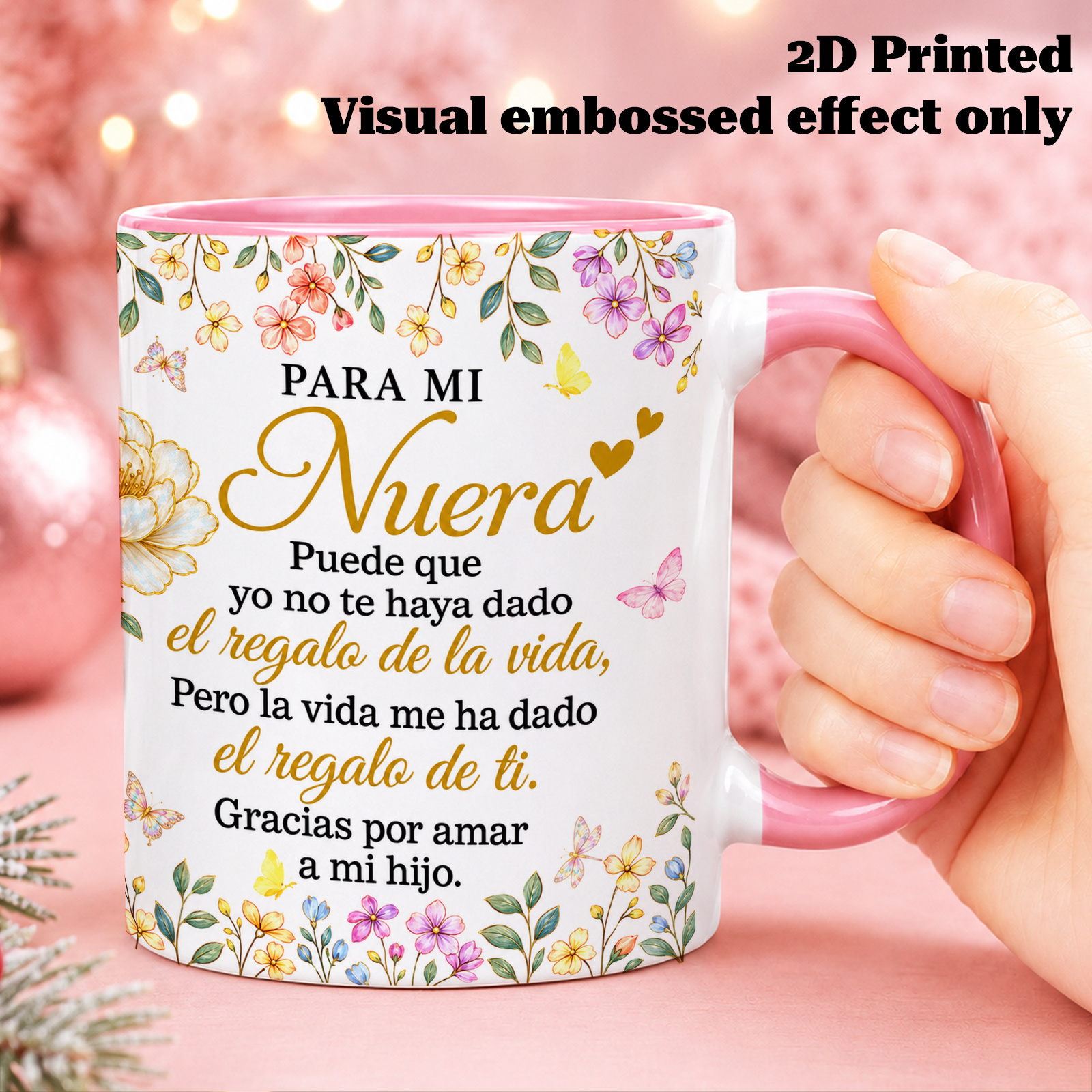 TEMU 2d Printed 1pc 11oz Floral Print Ceramic Coffee Mug - Spanish "para Mi " Quote Pattern, Meaningful Gift For Daughter-in-law, Ideal For Birthday