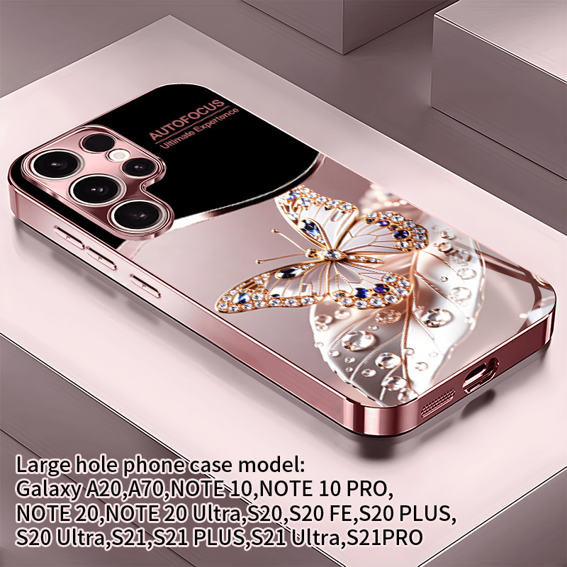TEMU Phone Case - Pink And Black Wallpaper 2d Pattern Electroplated Pink Suitable For S26, S25, S24, S23, S22, S21, S20, Note20, Note 10 A55, A54,