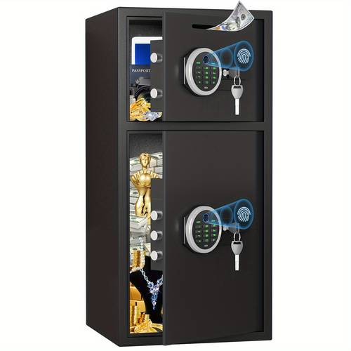6 0 cub heavy duty fireproof for home safe box with biometric fingerprint lock dual alarm system backlit keypad slot large capacity safe with combination lock battery powered operation for cash jewelry