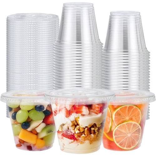 30pcs (15 Cups And 15 Lids) 9Oz Clear Plastic Cups with Flat Lids, Large Transparent Dessert Cups for Ice Cream, Cake, Fruit Treats And Pudding, Cups for Wedding Receptions, Outdoor , Home Celebrations And Parties