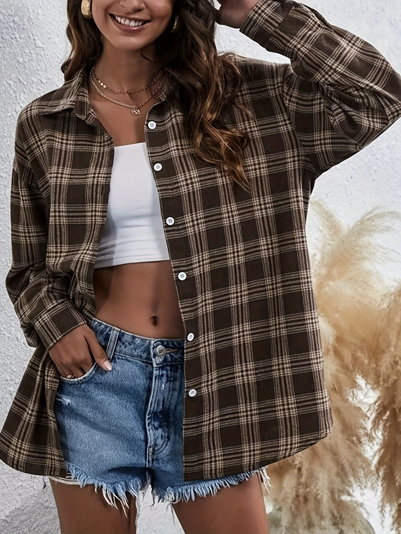 belvet Cropped checkered shirt チェック ネイビー 【公式通販】