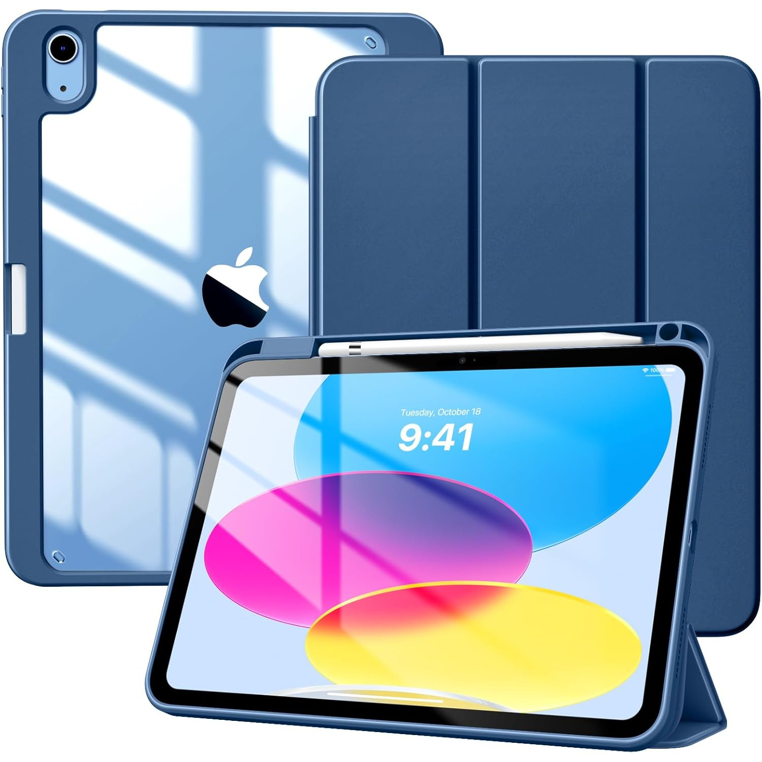 Slim Protective Case for 11-inch for ipad (2025) and 10.9-inch for ipad (2022) with Pencil Holder, Clear Back Shell, Auto Wake/Sleep, Abyss Blue