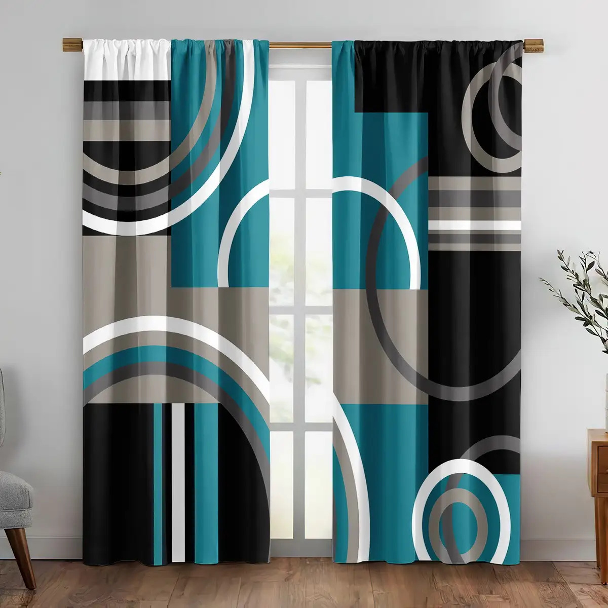 TEMU 2pcs Style Blackout Curtains - Design Teal, Grey, Black, Drapes - Thermal Insulated Light Blocking Curtains For Living Room, Bedroom, Kitchen,