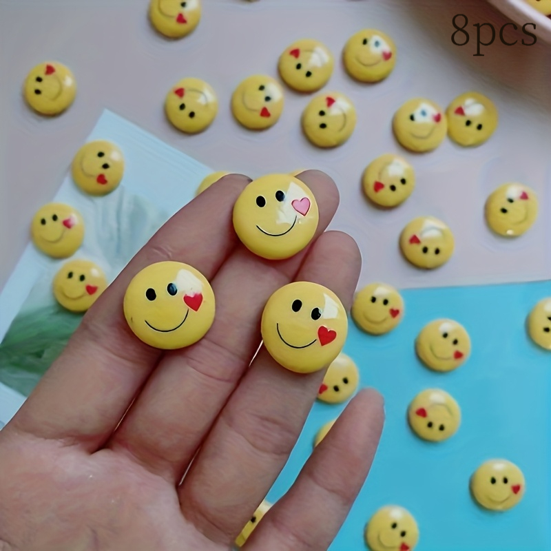 TEMU 8pcs Set Of Happy Face Fridge Magnets With Red Hearts- Cute Decorative Oval Plastic Magnets For Fridge And Whiteboard| And Office Accessories,