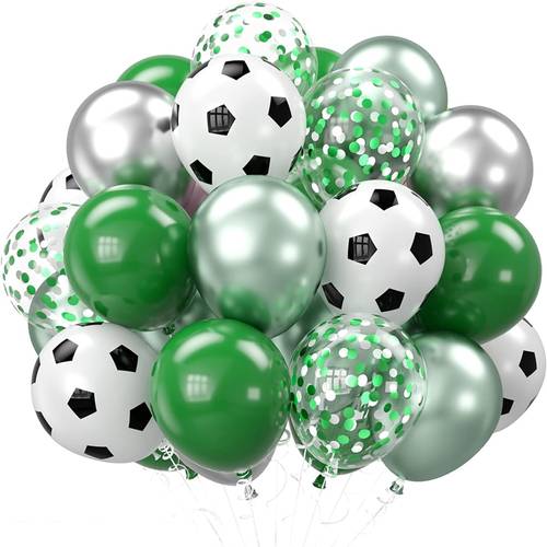 42pcs soccer and football balloon metallic black green confetti balloons for soccer birthday sport decorations shower graduation party supplies