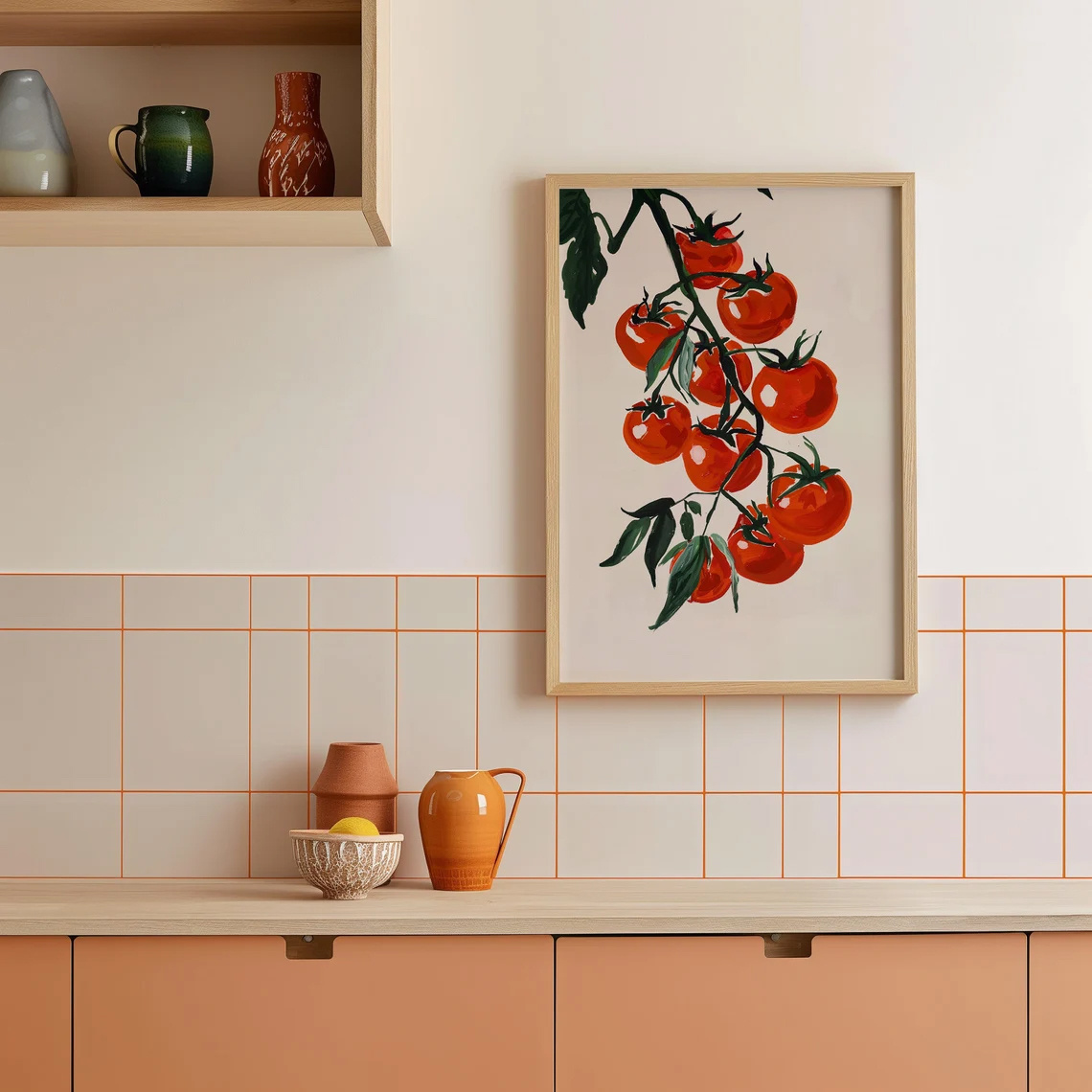 TEMU Póster de pared 2D de tomate y - Impresión de pintura de tomate orgánico minimalista moderno sin , decoración de cocina italiana adecuada para