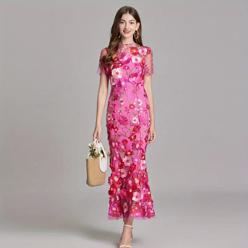 elegant heavy duty floral lace embroidered fitted mermaid long dress for women suitable for weddings and bridesmaid attire Product details 3