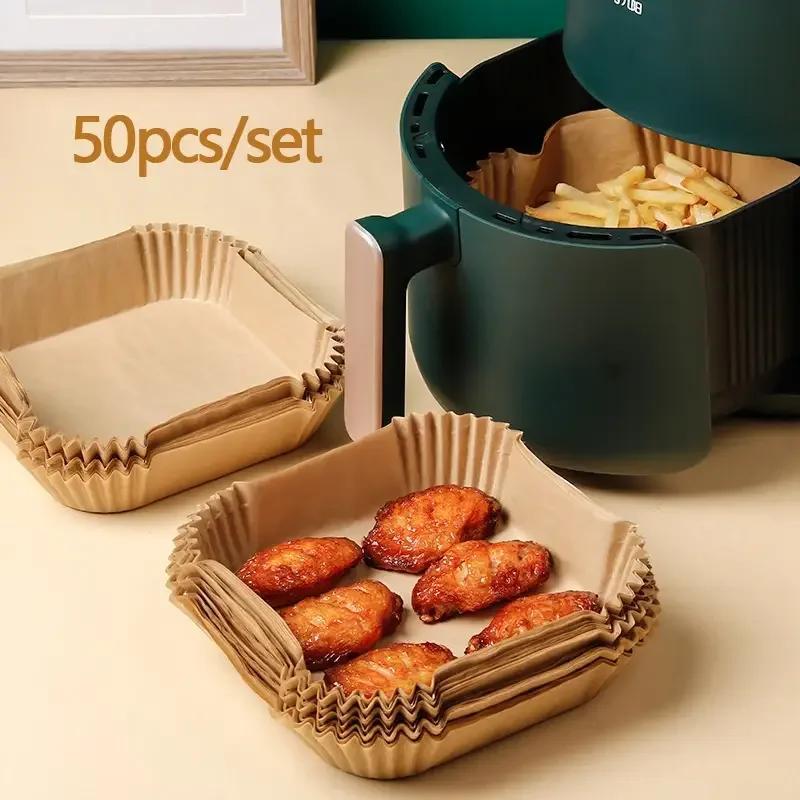 100pcs set disposable air fryer paper liner 16cm oil proof water proof airfryer disposable   trays baking paper details 0