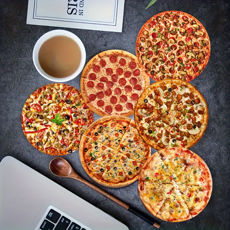 E-shop 6er-Set Pizza-Themen Holzuntersetzer, Rutschfest und Hitzebeständig - Ideal für Getränke, Tee, Kaffee—Perfekte Deko für Zuhause & Restaurant,