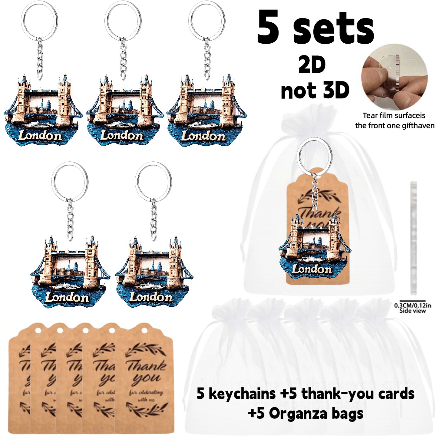 TEMU 2d Flat, 2d Flat - A 2d Flat Gift For Her/him, 5/10 Sets Of Keychain Pouches, Tower Bridge London Keychain Party Gift Set - Includes 2d Design