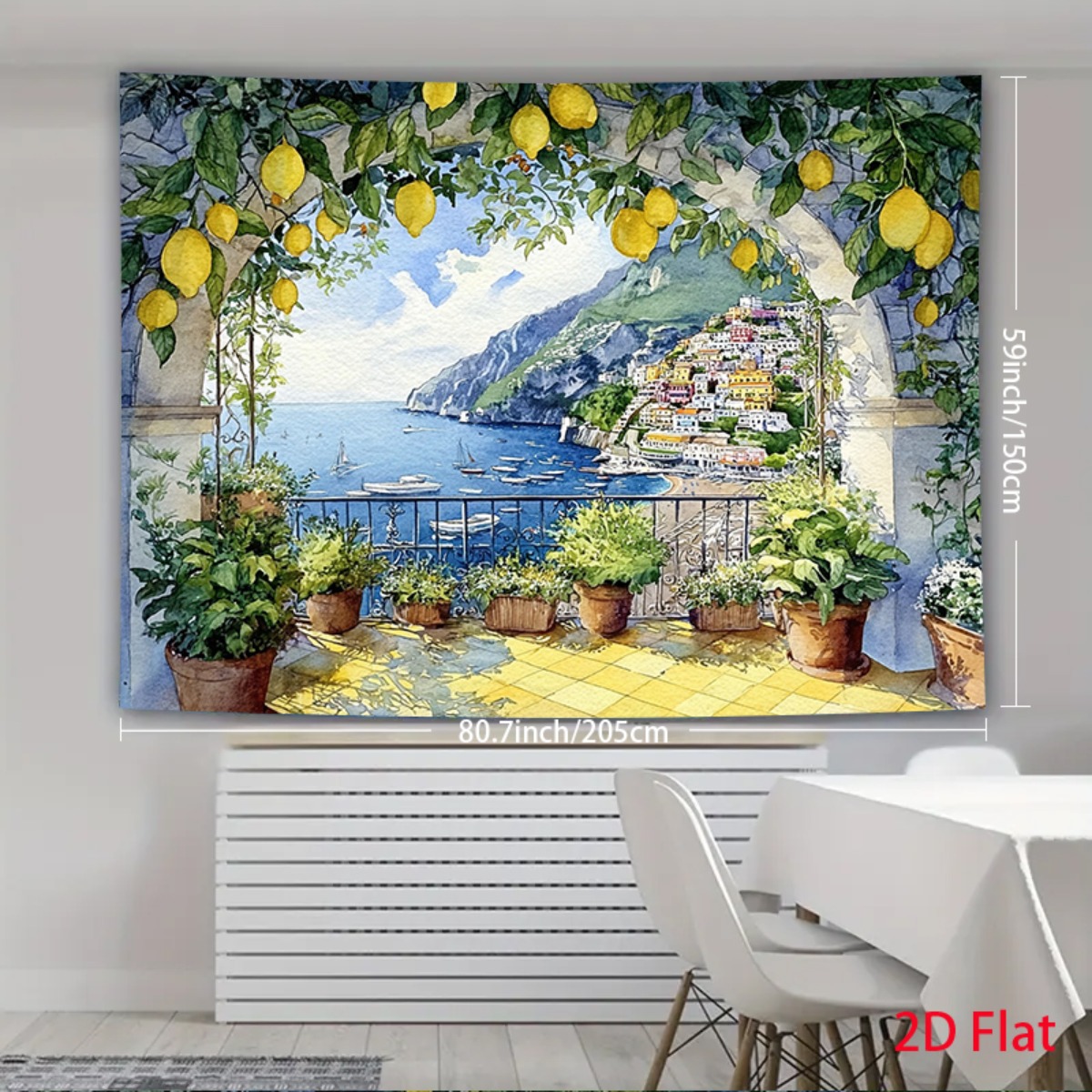 TEMU 2d Flat, 1pc 2d Plane Vibrant Lemon-themed Watercolor Painting Super Large Size Backdrop Banner Party Banner Backdrop Photo Wall Decoration For
