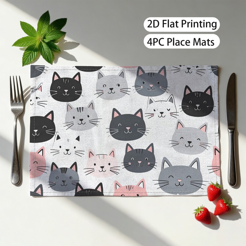 Set van 4 katten placemats met speels kattendesign_voghion.com