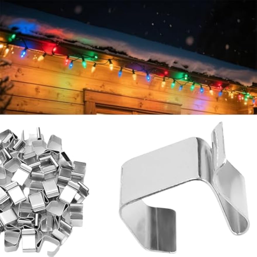 TEMU 100pcs de supports de lumière de gouttière, crochets de toit galvanisés, clips de décoration de patio extérieure pour la suspension pendant les