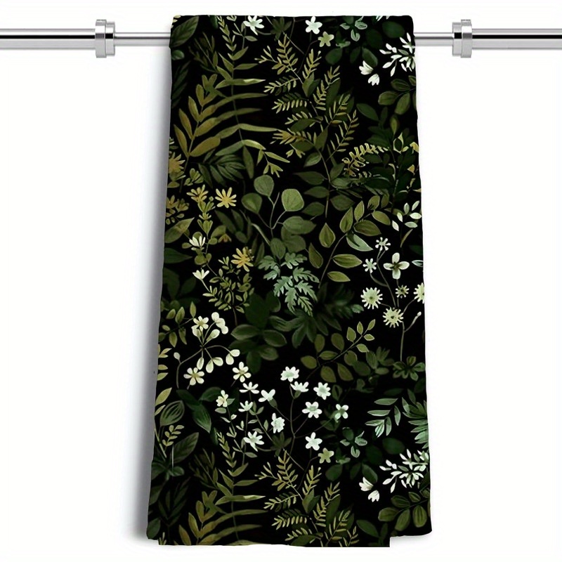 TEMU 1pc 18x26 Inch Dark Kitchen Towel - Vintage & Fern Design, Durable Polyester, Machine Washable, Ideal For Kitchen & Bathroom Decor, Hand Towel|vintage Floral Pattern| Texture, Dish Towels For