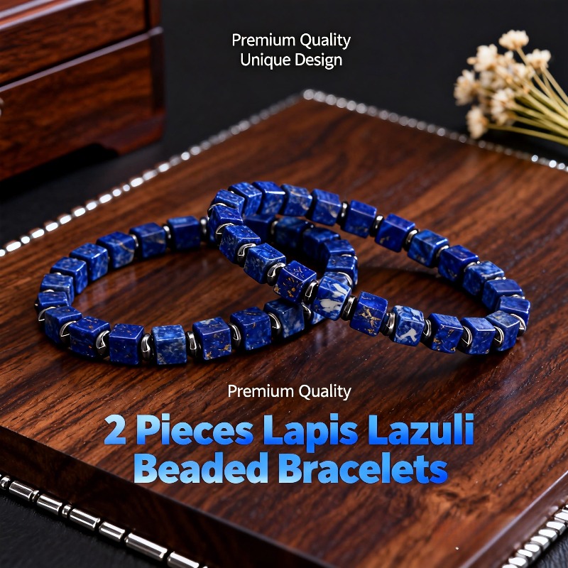TEMU 2-pack Natural And Hematite Beaded Bracelet - December Birthstone Stretch Bracelet, Natural Stone Beads For Daily Wear, Birthday And Holiday