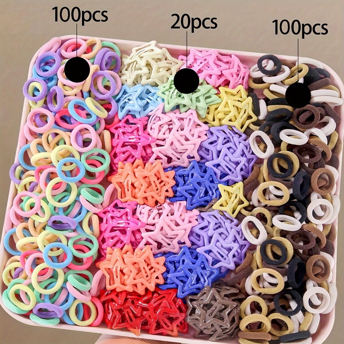 TEMU 220pcs Colorful Star-shaped Hair Ties Set, Cute Minimalist Fabric Hair Bands, Fashionable Hair Accessories For Women, Daily Use And New Year