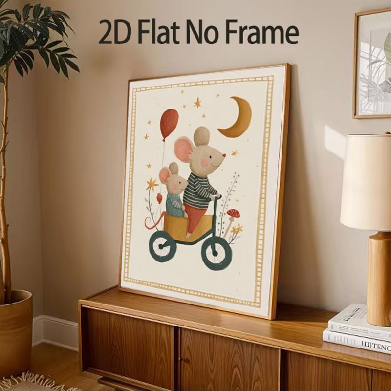 Tricycle Mouse Art Print, Cute Mouse Minimalist Frameless Poster