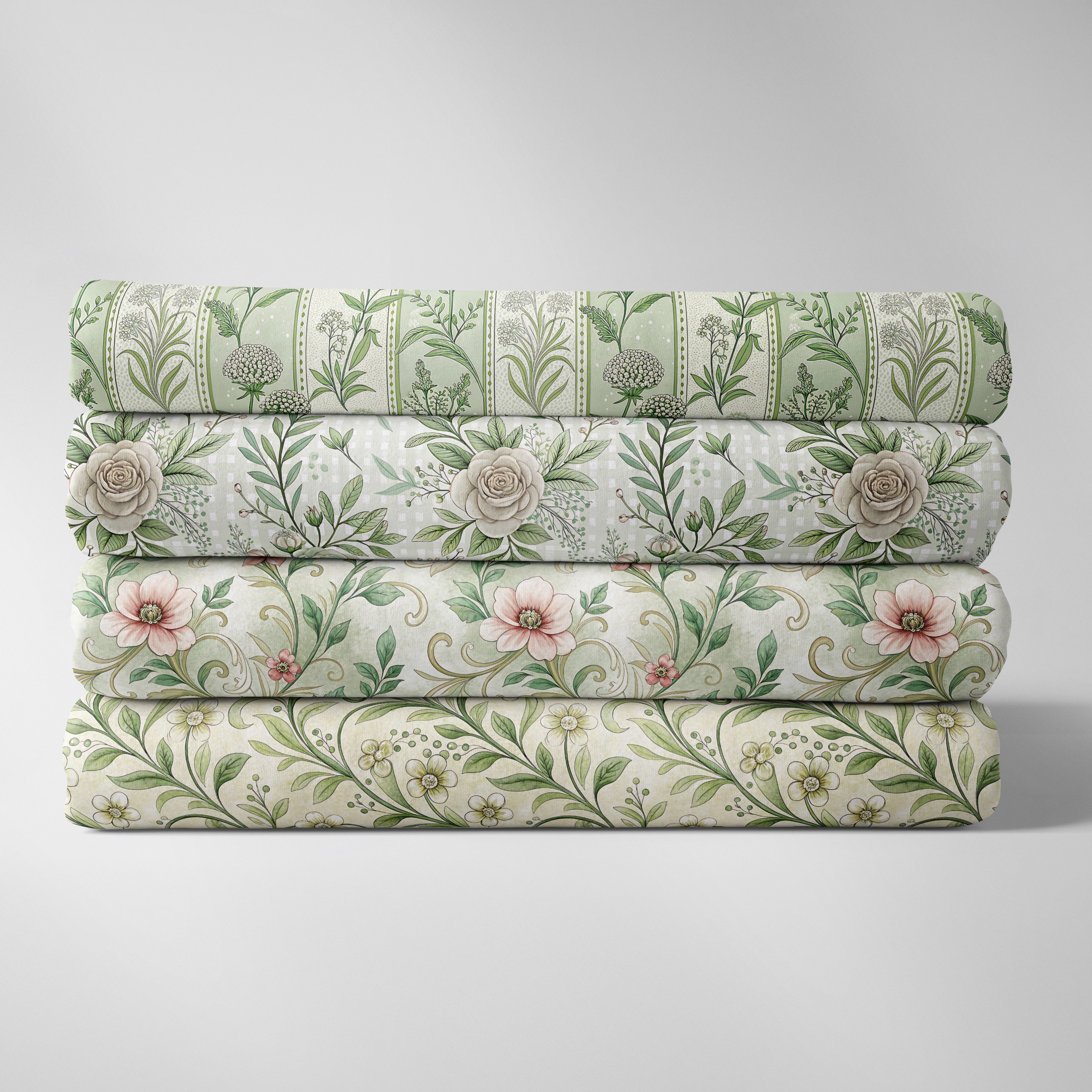 TEMU 4 pièces de tissu Fat Quarter, imprimé floral vert sauge vintage, 18 X 22, lots de tissus prédécoupés, tissu et facile à coudre pour la couture,