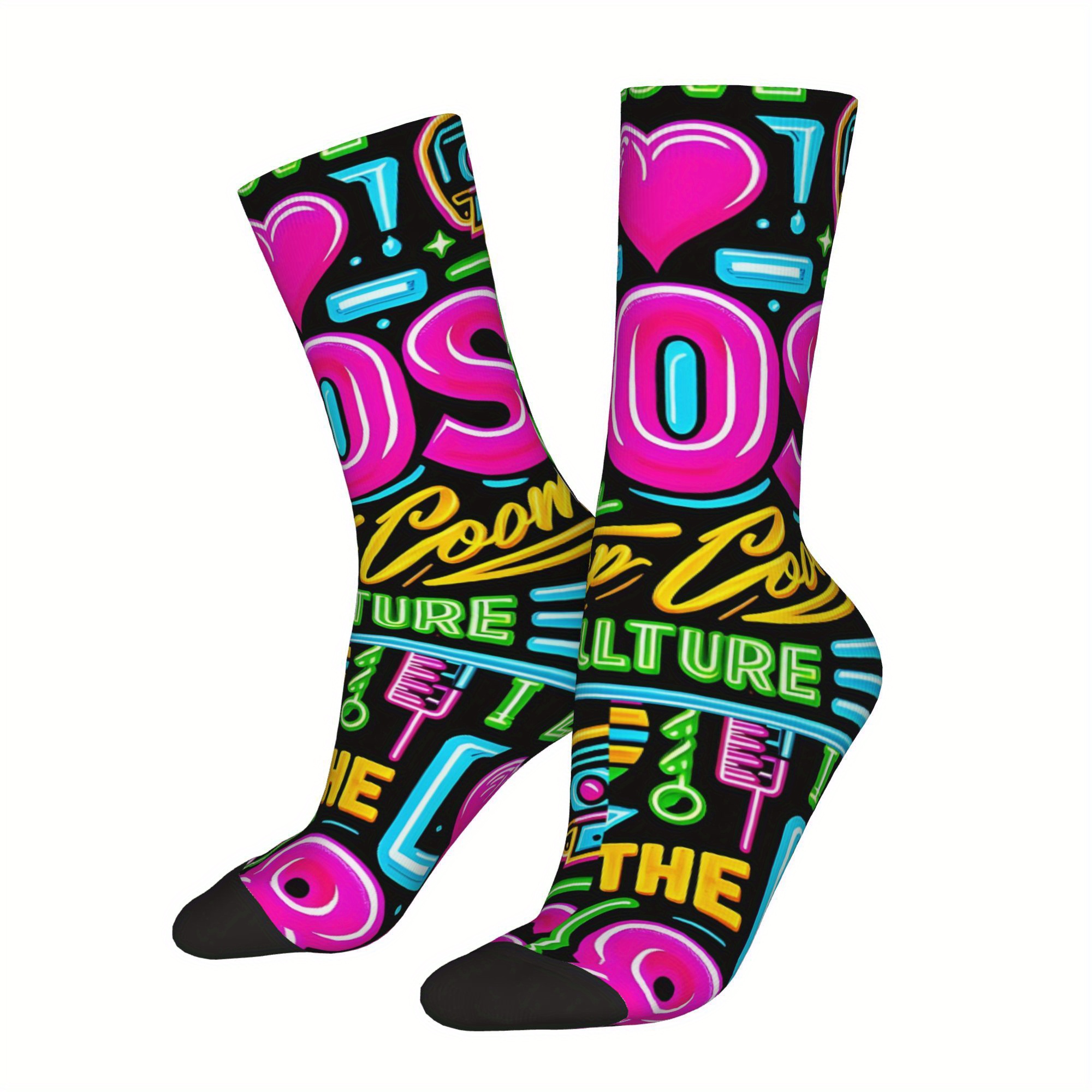 TEMU 1 Pair Hip Hop Retro ! Cool Crazy Men's Compression Socks Unisex Harajuku Seamless Printed Funny Novelty