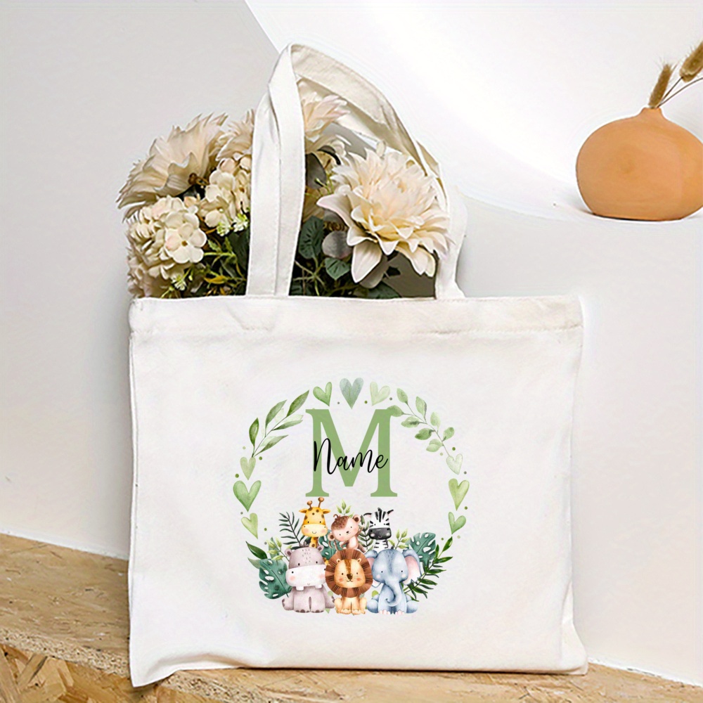 TEMU Personalized Wild Animal Printed Women Tote Bag Custom Name Letter Large Capacity Shoulder Bag Travel Bag Customized Shopping Bag Birthday Gift,