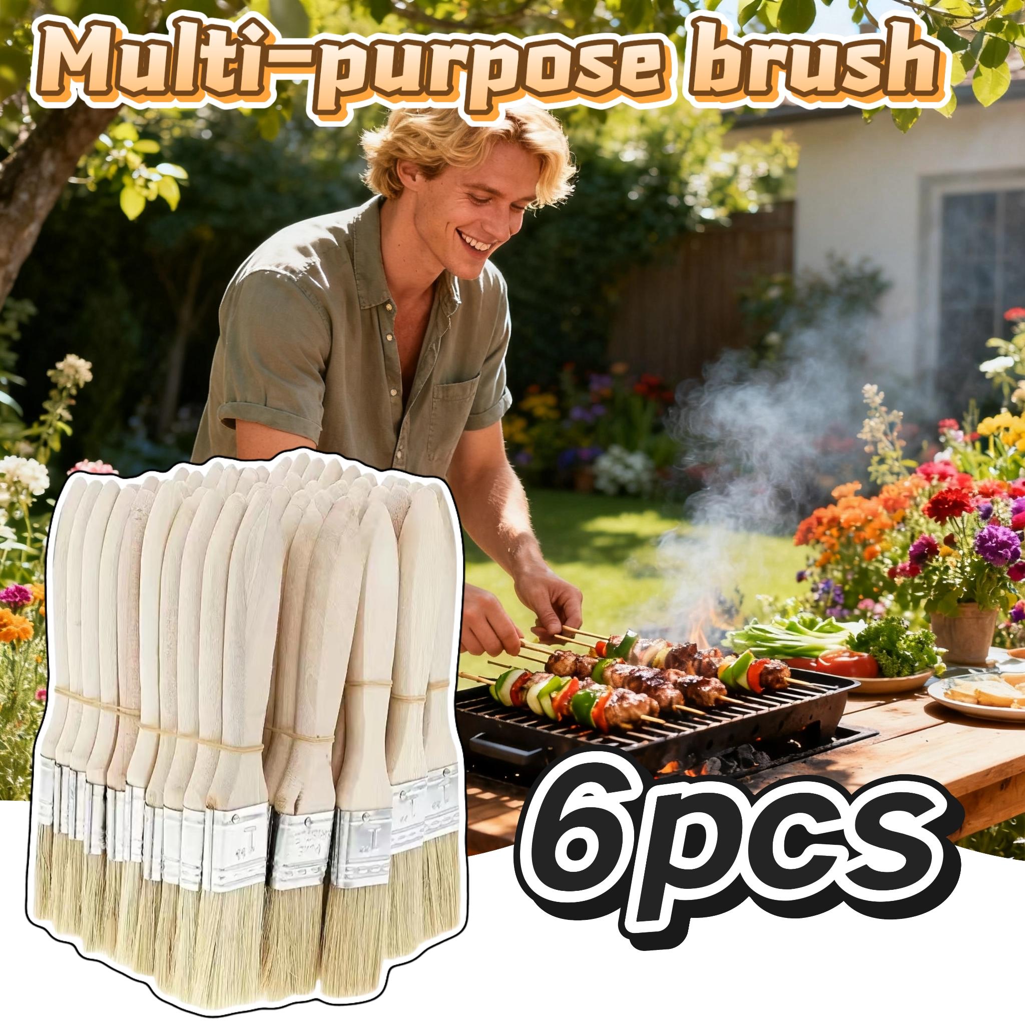 12pcs/6pcs Pig Bristle Paint Brush Set - Reusable Brushes With Gourd Handles, Ideal For Patio Grills, Wall Staining, Varnishing, And Furniture Painting, Painting Tools, Natural Wood Handles