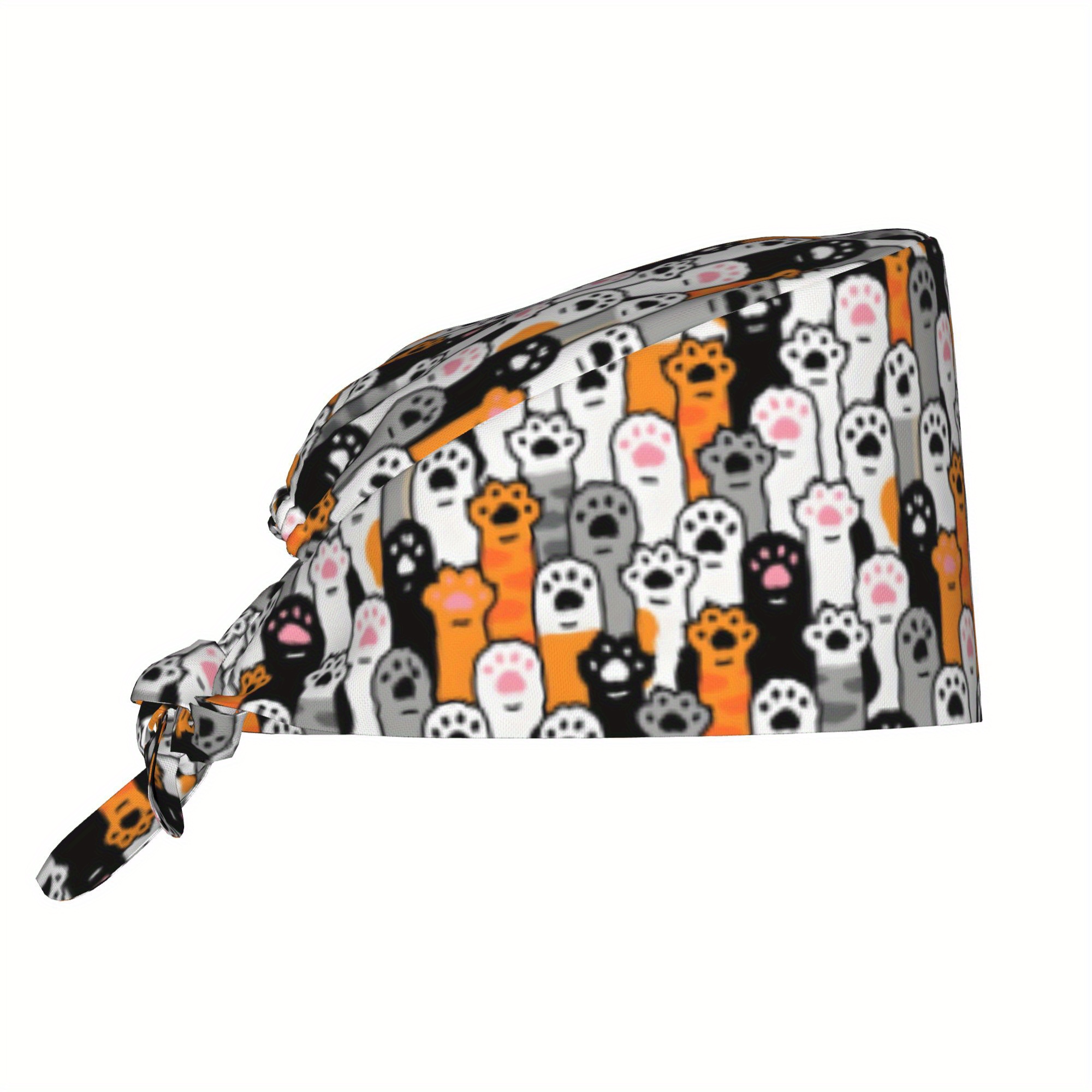TEMU 1pc, Printed Work Hat, Fashionable Men's And Women's Headscarf, Lightweight And Adjustable Back-tie Nurse Hat, Chef Hat, For Gifts