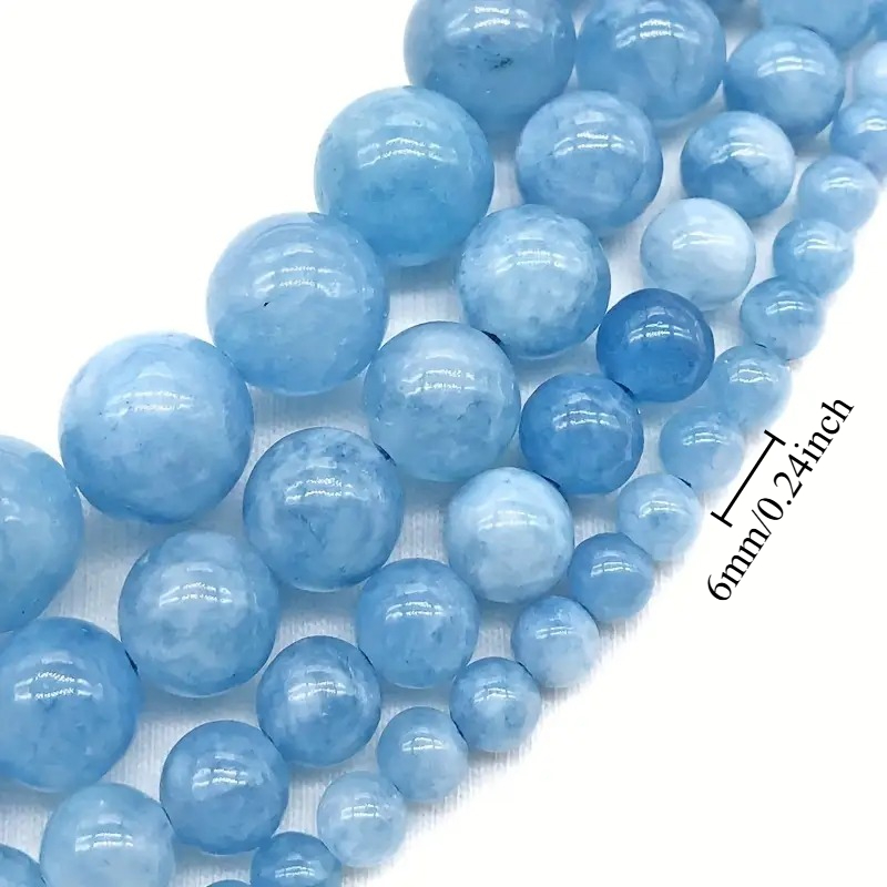 TEMU Natural Aquamarine Round Loose Beads, High Transparent Grade Gemstone Beads For Jewelry, Elegant Light Blue Beads For Bracelet Necklace Earring,