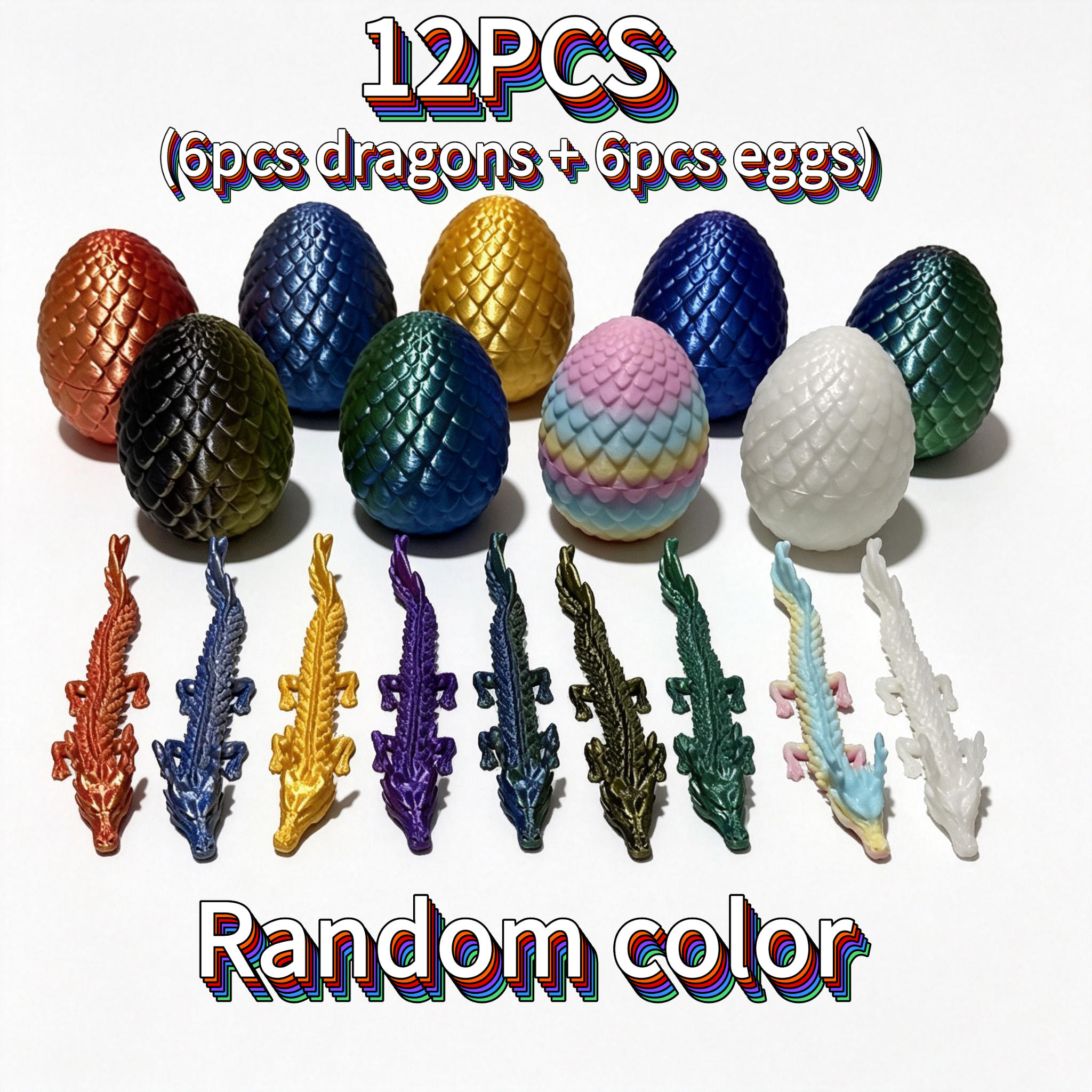 TEMU 12pcs Set Of Articulated Fantasy Magic Chinese , Game Fantasy Figurines, Assorted Random Colors, Cute Dragon Egg Sculpture Ornaments, Eggshell