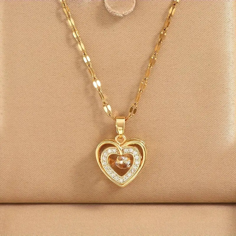 E-shop Halskette mit Herz-Anhänger aus Edelstahl mit synthetischem Zirkonia, elegantes minimalistisches Design, zierlicher Schmuck für Damen