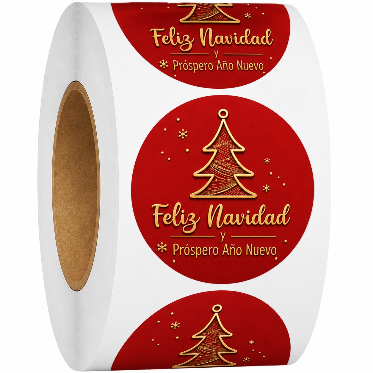 TEMU Rollo de 500 pegatinas navideñas en español, y un próspero , etiquetas autoadhesivas redondas, pegatinas y doradas de árbol de Navidad para