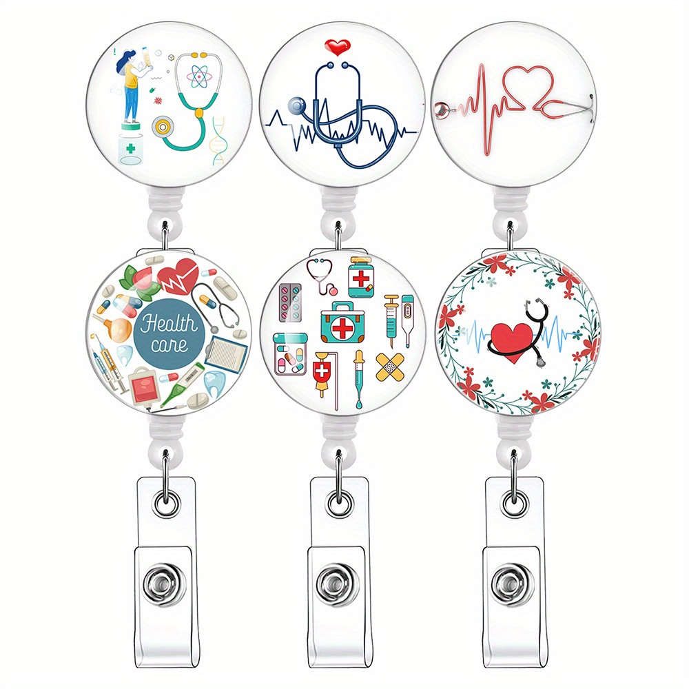 2d 6pcs Badge Reel, Medical Badge Reel, Creative Retractable Badge Holder, Perfect For Nurses And Office Workers