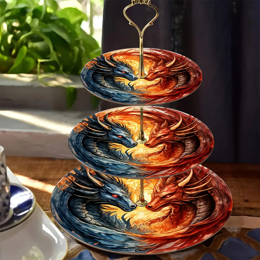 TEMU 2d, Flat, Three-tiered Wooden Serving Rack With Exquisite And Beautiful Western Design Patterns- An Elegant Display Stand Suitable For Christmas