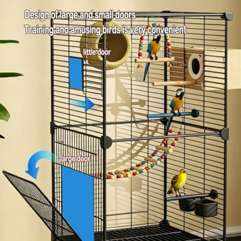 95Cm Large Bird Cage with Perches Parakeet Cage with Slide-Out Tray Water Bottle And Feeder Birdcages for Parrot Parakeets Cockatiel Lovebird Pigeon Small Mid-Sized Bird Black