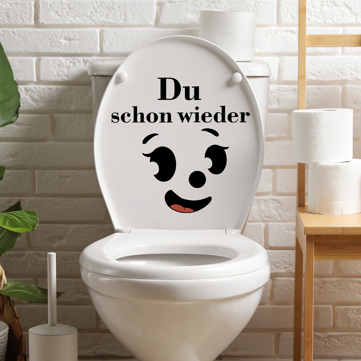 Image of 1pc Novelty Gag Gift For Home, Humorous German Language Greeting Sticker, Scratch-resistant Vinyl For Toilet Surface, Bathroom Mirror & Door