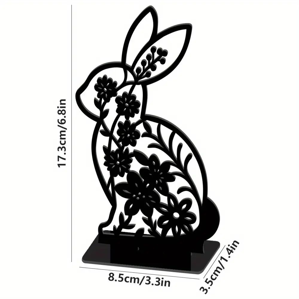 2d Flat, 1pc, Rabbit Desktop Decoration, Creative Floral Rabbit Shape Black Acrylic Living Room Decoration Ornament, Home Decoration, Easter Festival Atmosphere Full, Aesthetic Unique Decoration