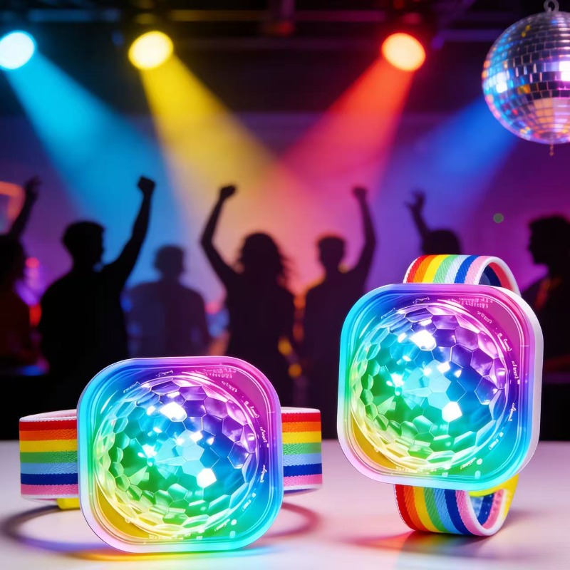 Mini Disco Ball Led Glow Bracelet | Portable Party Wristband Light With Suction Cup, Color-changing, 4-, Battery Powered, Ideal For Christmas Festive Atmosphere