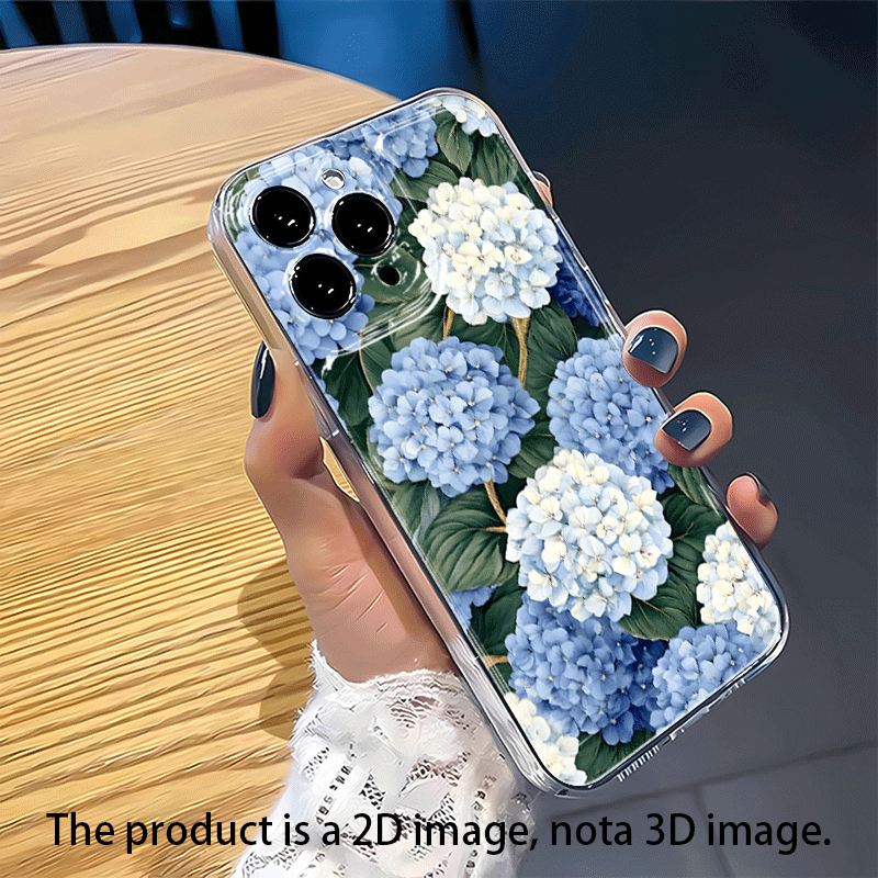 TEMU Phone Case: And White Hydrangea 2d Pattern Phone Case For Iphone 17e/16e/17/16/15/14/13/12/11 Pro Max/plus/air/mini, High-end Fashionable And