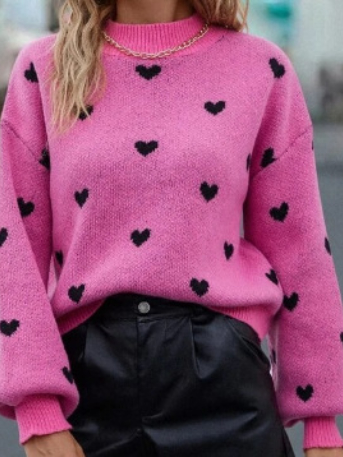 Women s Fashion Autumn And Winter New Sweater, Long-Sleeved Round-Neck Pullover with Heart Pattern, Loose Casual Women s Clothing