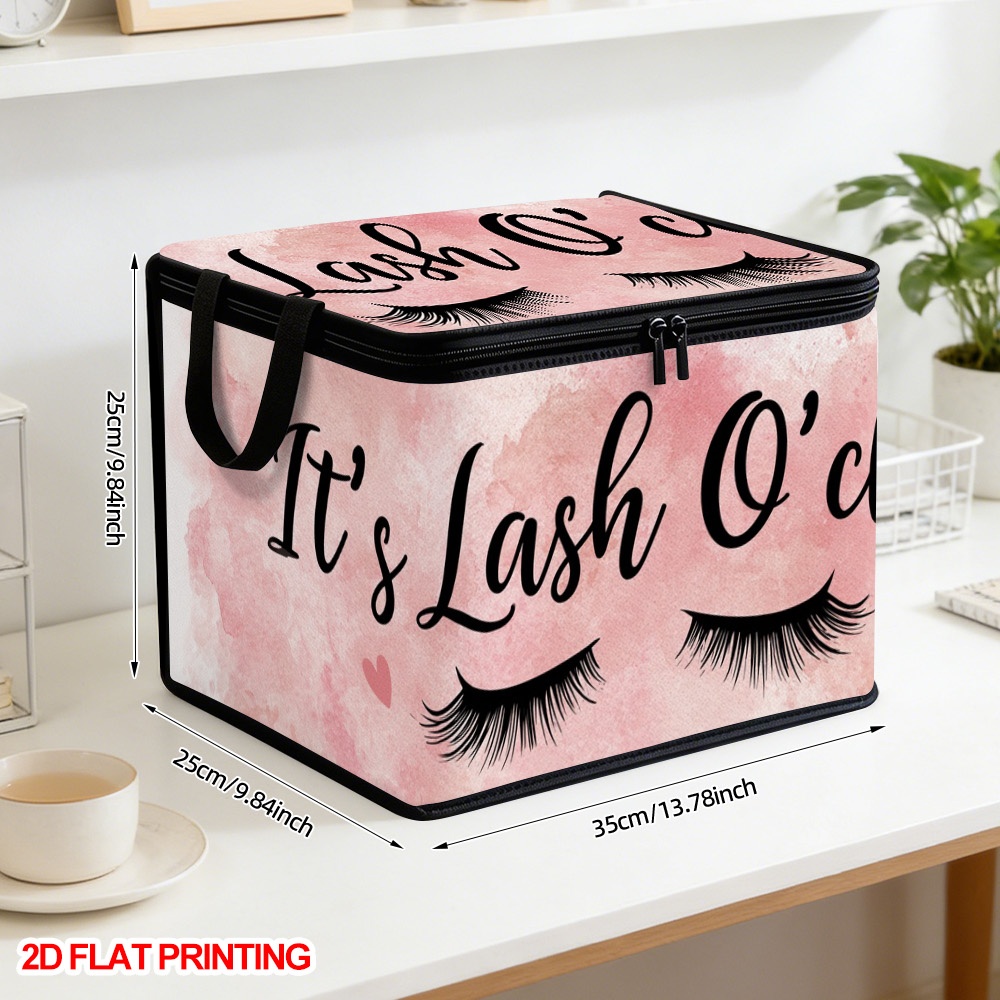 TEMU (2d Flat) 1pc Lash Hearts Lidded Storage Bins, Zippered Foldable Bag, Large Capacity, Book Storage, Office Organizer, Solution, Perfect Gift, 2d