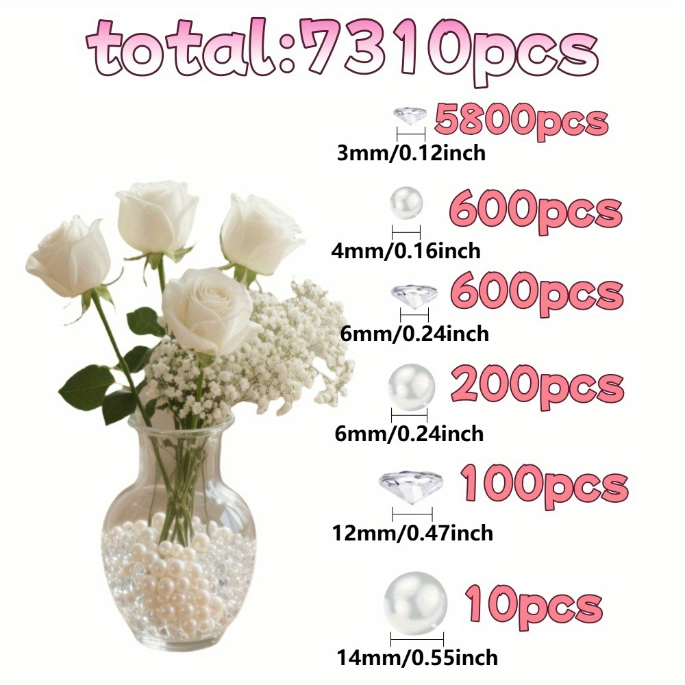 E-shop 7310 Falsche Diamanten und weiße Perlen, geeignet für Vasenfüller, , Partydeko Diamanten, Diamant Kristalle, Kristallperlen, transparente