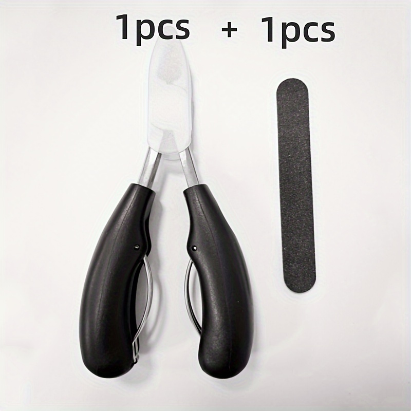 Image of 2pcs Professional Stainless Steel Nail Clippers For Thick Toenails And Ingrown Toenails- Sharp Curved With Nail File, Ergonomic Black Handle, Unisex Foot Care Tool