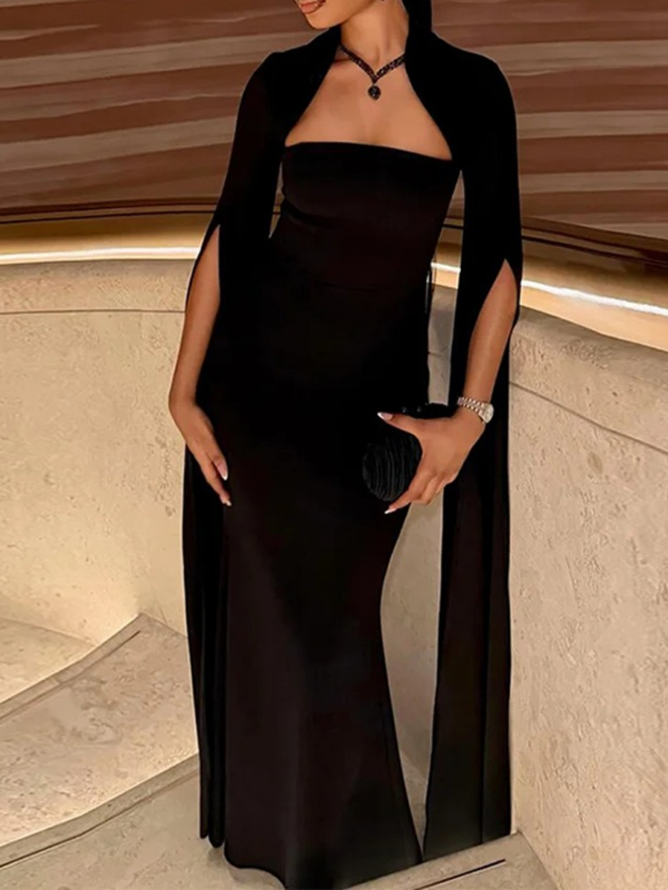 knee length dresses for ladies Waves Maxi Dress in Black | Off the Shoulder Cotton Maxi Dress