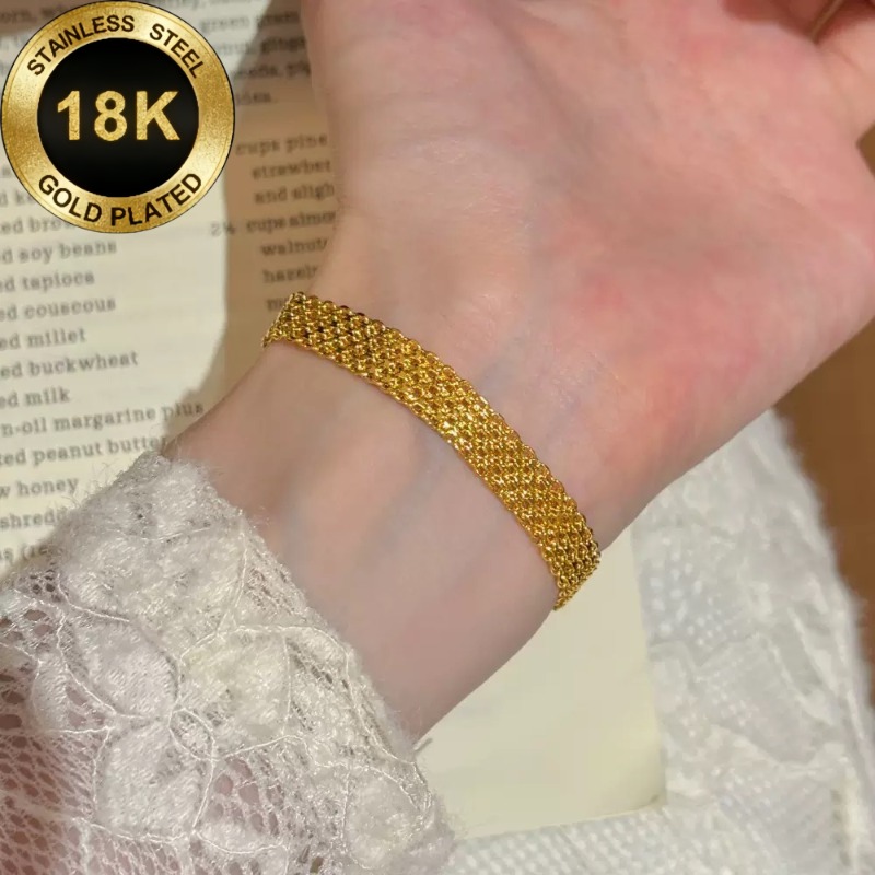 TEMU Bracelet tressé 1 pièce en acier inoxydable 316L hypoallergénique plaqué or 18K de haute qualité, adapté pour un port pour femme et comme bijou