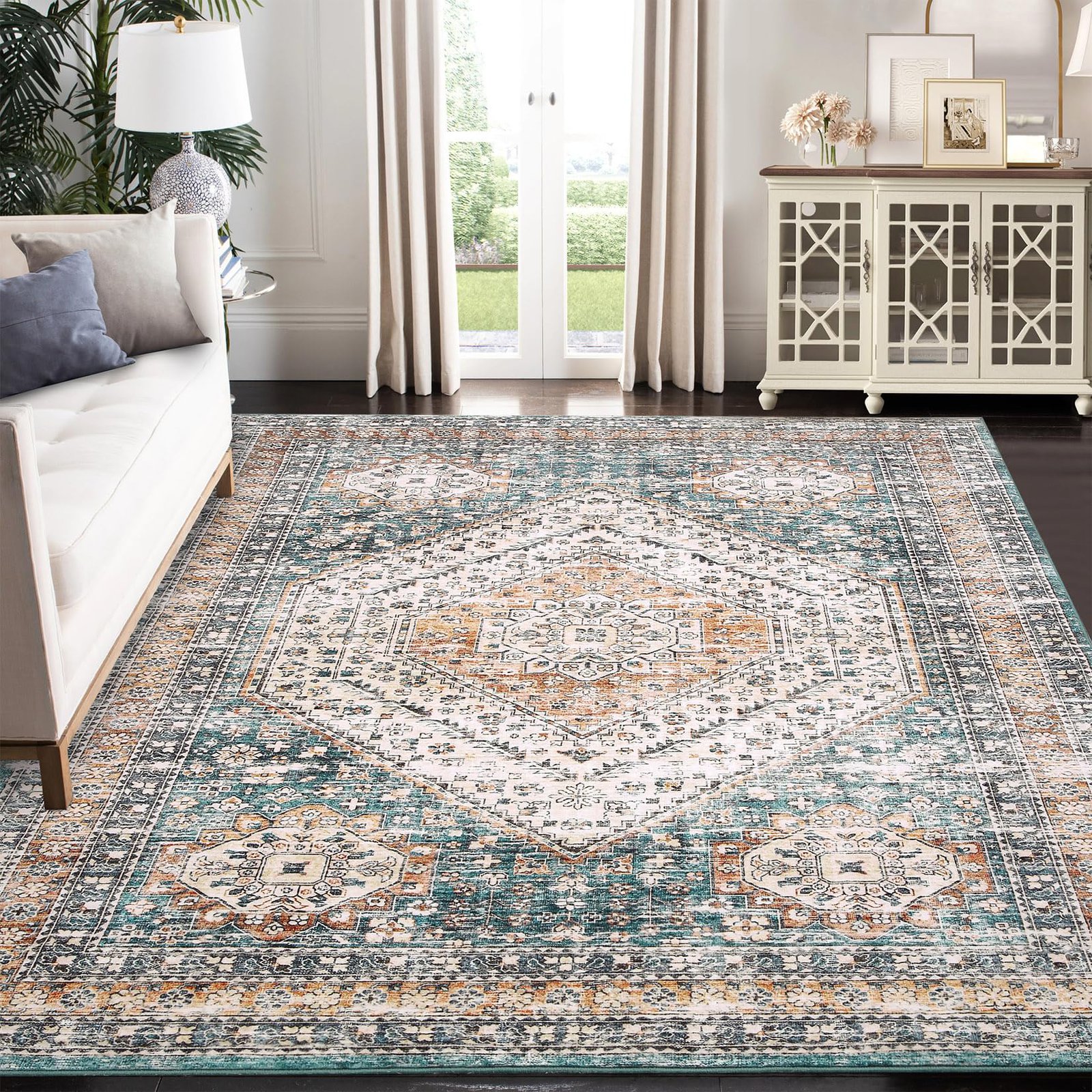 Image of Vintage Floral Carpet Suitable For Hallway Room - Wide Non-slip Tpr Backing Rug, Soft Low Pile Machine Washable With Base & Washable, For Hallway, Kitchen, Spaces