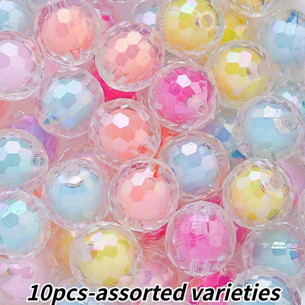 TEMU 16mm 10 stuks Acryl Multi-sided Kralen in Kralen, AB Willekeurige Kleuren Recht Gat Ronde Losse Kralen en Kralen Assortiment voor Sieraden Maken